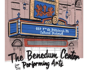 Benedum Center for Performing Arts, Pittsburgh Pennsylvania 8 x 10" giclee print gouache illustration