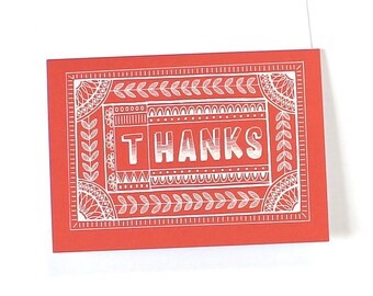 Vintage-style hand-lettering rust orange thank you greeting card