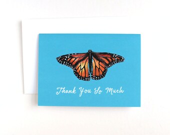 Monarch butterfly cerulean blue thank you card