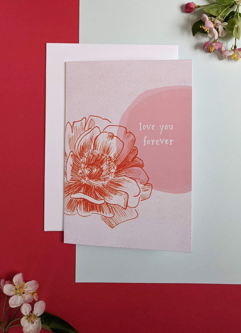 Love you forever pink and red peony card image 3