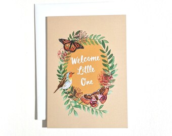 Welcome little one baby greeting card, baby shower card, new baby card