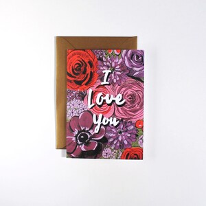Ich liebe dich Grußkarte, florale Illustration Handlettering Valentinstagskarte, Geschenk für Freundin