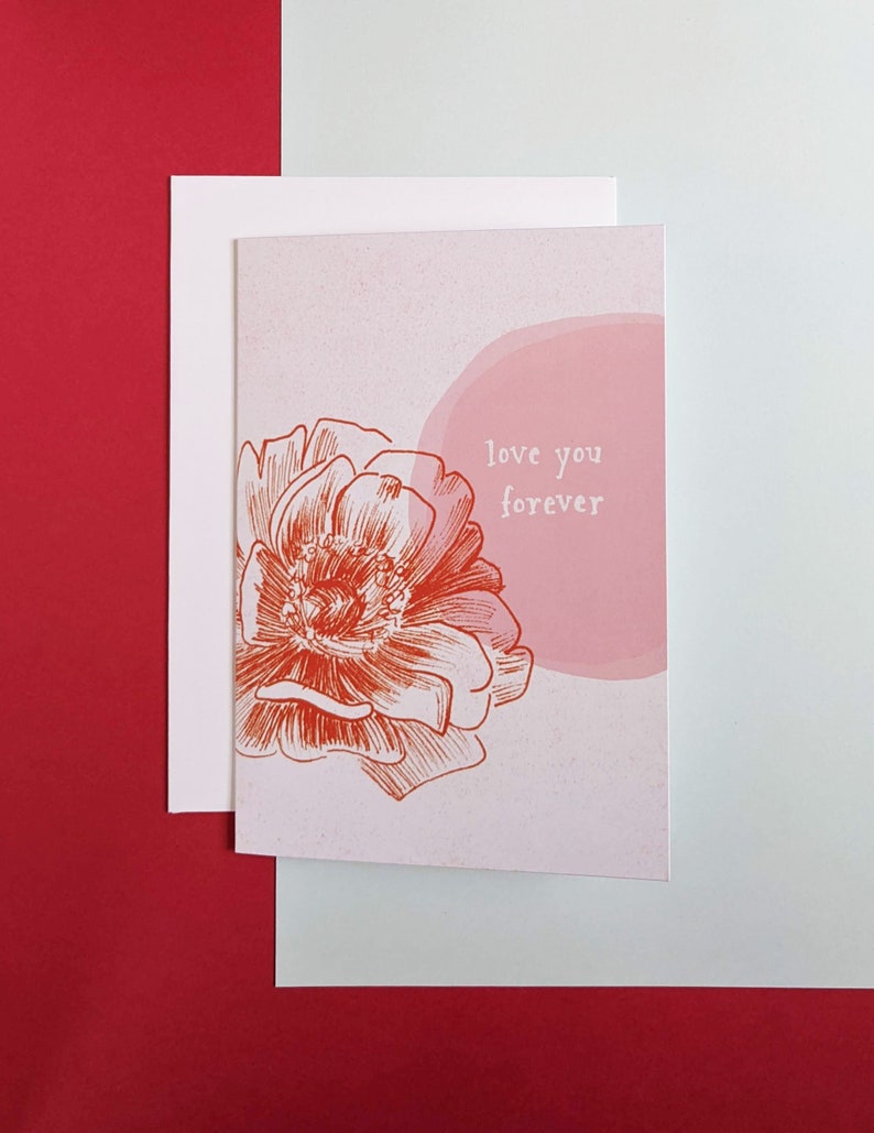 Love you forever pink and red peony card image 2