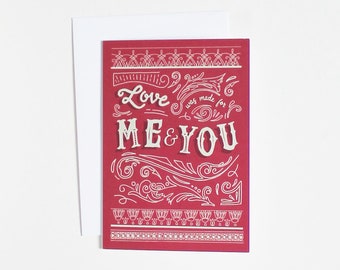 Classic love was made for me and you vintage style hand-lettering card, pink Valentine's Day card