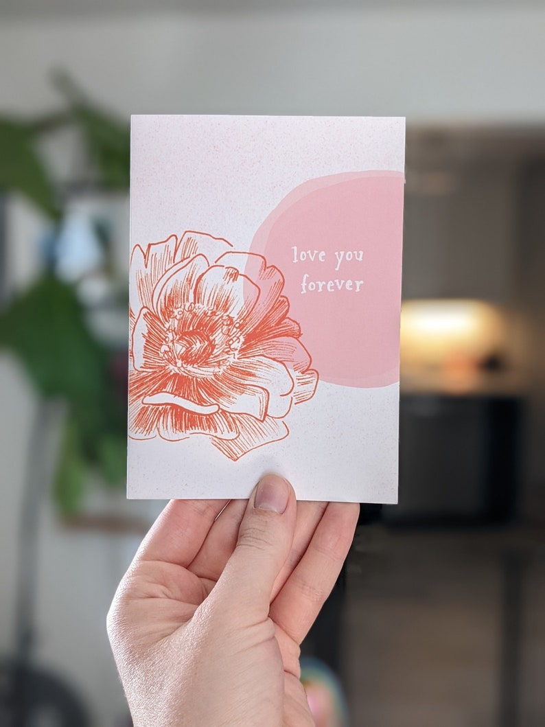 Love you forever pink and red peony card image 1