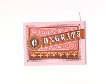 Congrats vintage-style hand-lettering greeting card, beautiful and unique congratulations card