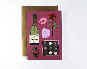 Be mine Valentine's Day illustrated greeting card, pretty purple love card