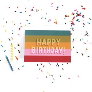 Happy Birthday bold hand-lettering vibrant bright colorful rainbow greeting card