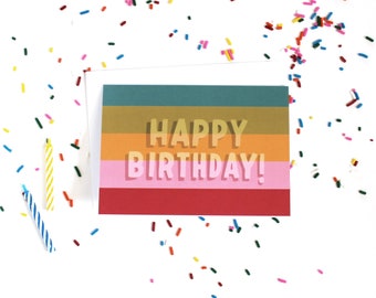 Happy Birthday bold hand-lettering vibrant bright colorful rainbow greeting card