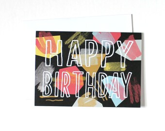 Happy birthday modern abstract hand-lettering greeting card