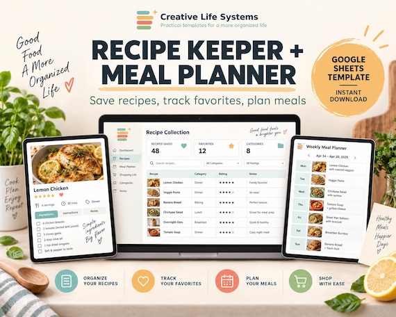 Recipe Keeper Google Sheets Template | Meal Planner, Personal Cookbook (Digital Download)