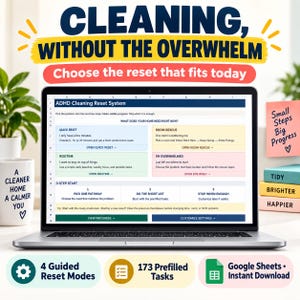 ADHD Cleaning Checklist for Google Sheets | Home Reset Planner & Progress Tracker