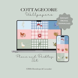 Cottagecore-bakgrundspaket för telefon och skrivbord, matchande enhetstema digital nedladdning