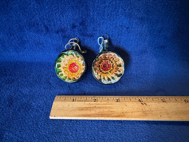 Vintage Glass Reflector Christmas Ornaments, Pair of Single Indent ...