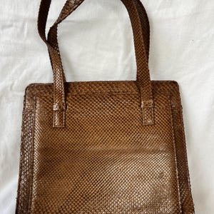 Vintage Brown Python Snakeskin Mini Handbag // Mid-Century Genuine Exotic Leather Double Strap Top Handle Purse