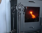 Heart Fire Companion Set - Fire Tools - 16 quot Fire Irons - Blacksmith Forged - Made in Cumbria