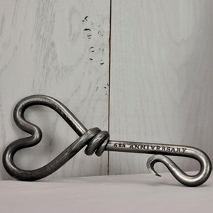 6th Wedding Anniversary - Heart Beer Bottle Opener - Iron Anniversary - Personalized Gift - Blacksmith Hand Forged - Made in Cumbria