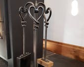 Heart Design Companion Set - Fire Tools - Fire Irons - Blacksmith Forged - Made in Cumbria