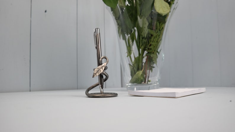 Leaf Design Pen Holder  Blacksmith Hand Forged image 1