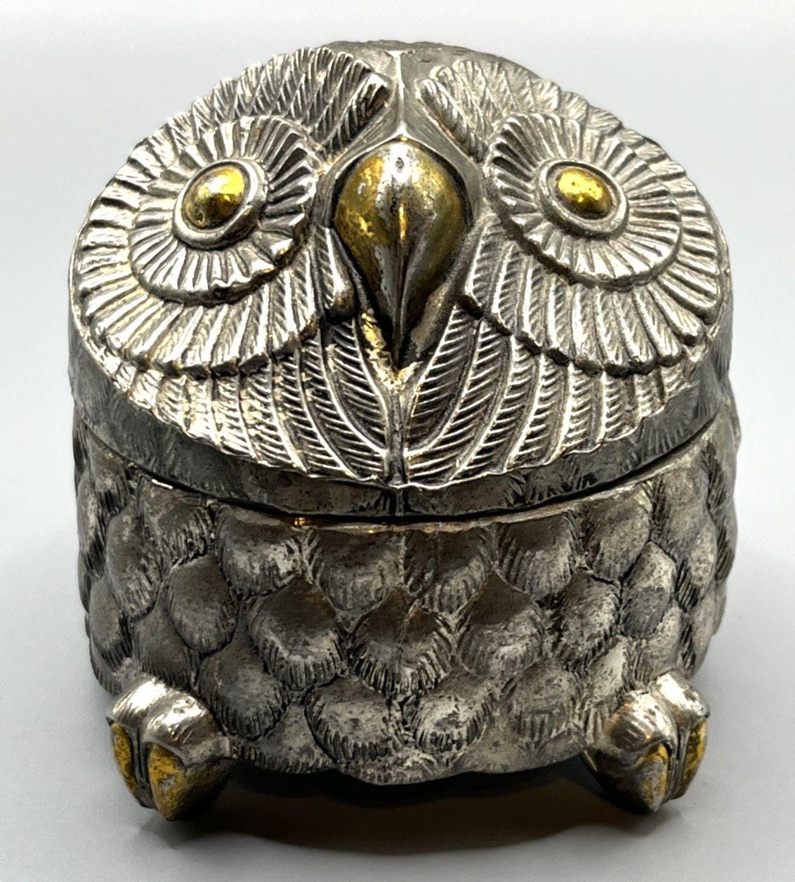 Silver Tone Owl Shaped Music Box Plays "Close to You", Japan Sankyo Music Box, Whimsical M