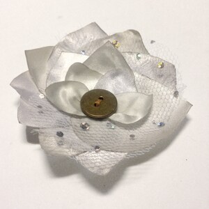 Handmade satin boho flower, white water lily, summer fashion, upcycled fashion