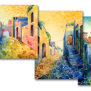 Jeu de cartes postales - Grèce, Mexique, Espagne, aquarelle, coloré, chaud, impression, 13x18 cm, livraison gratuite