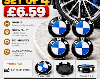 Set of 4 BMW 68mm Wheel Center Caps – Durable Replacement Hub Caps