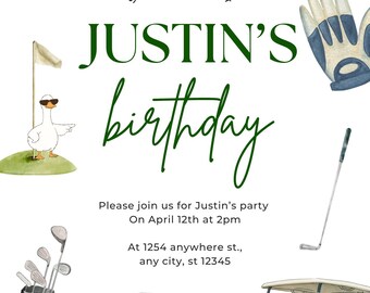 Boy Birthday Golf Digital Invite