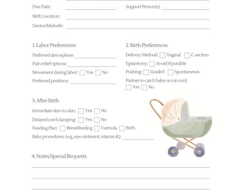 Birth Plan Digital and Printable Editable