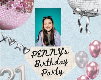 21st Birthday Party Girl Digital Invite Download Text Friendly Email Friendly