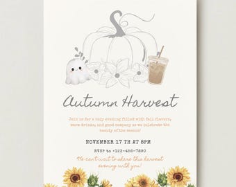 Harvest Digital Invite Editable Autumn Fall Gathering