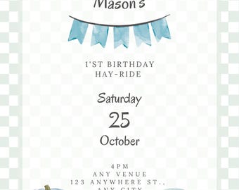 Boys Birthday Autumn Hay Ride Digital Invite