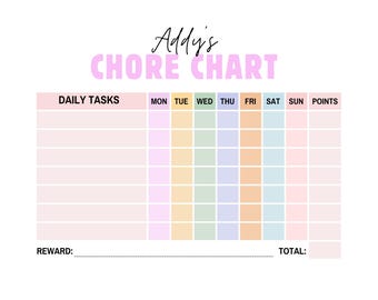 Digital and Printable Chore Chart for Girls