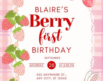 Berry First Birthday Digital Invite Girl