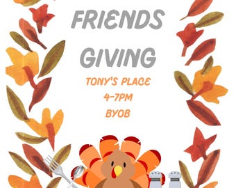 Friendsgiving thanksgiving digital invite text and email friendly