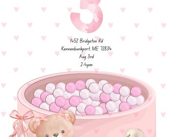 3rd Birthday Party Girl Birthday Pink Digital Invite