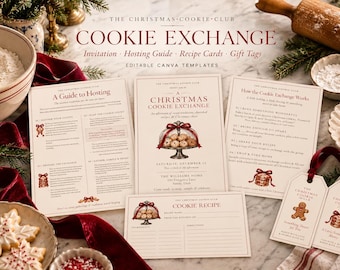 Christmas Cookie Exchange Bundle | Editable Invitation, Recipe Cards, Gift Tags (Digital Download)