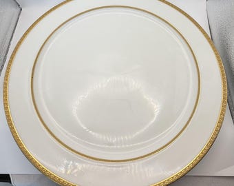 Haviland Limoges Plate Mayenne 14" White with Gold Encrusted Border & Verge Chop