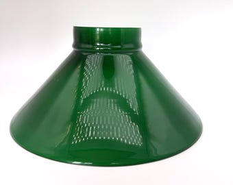 Vintage Green Cased Glass Replacement Lamp Shade 10in Cone Banker Student Lamp