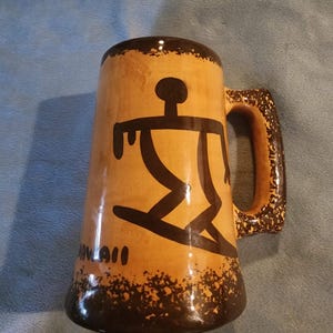 Vintage Hawaiian Surfer Ceramic Stein • Brown Drip Glaze Beer Mug • Hawaii Souvenir • Tiki Bar Decor • Retro Coastal • Signed by Ele