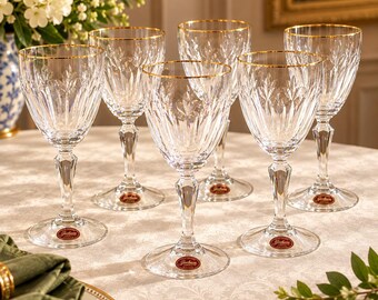 Gorham Crystal Royal Devon waterglazen set van 6 met gouden rand, Slovenië 7875004