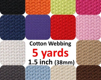 5 yards Cotton Webbing 1.5 inches You Pick Colors Key Fobs Belts Purse Bag Straps Leash