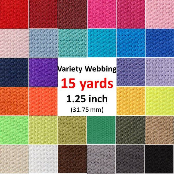 Cotton Webbing 15 yards 1.25 Key Fobs Belts Purse Bag Straps Leash You Pick Colors