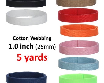 Cinta de algodón de 5 yardas y 1 pulgada. Colores a elegir. Llaveros, cinturones, carteras, bolsos, correas.