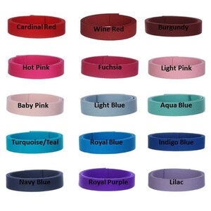 May include: A selection of 15 different colored webbing straps, including cardinal red, wine red, burgundy, hot pink, fuchsia, light pink, baby pink, light blue, aqua blue, turquoise/teal, royal blue, indigo blue, navy blue, royal purple, and lilac.