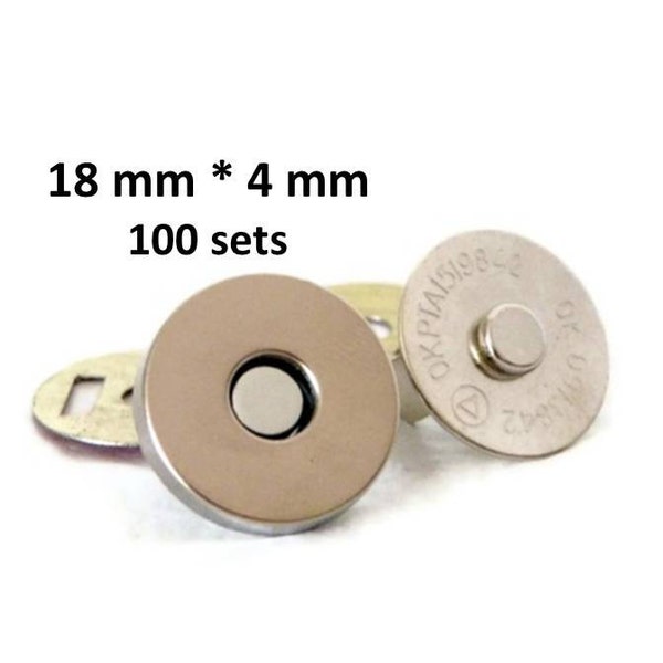 Magnetic Snaps 18mm 100 sets 4mm thick Nickel Plated