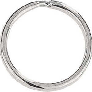 May include: A silver-colored key ring. The ring is circular and made of a shiny, metallic material. The key ring is designed to hold keys or other small items.