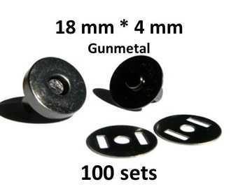 Magnetic Snaps 18mm 100 sets 4mm thick Gunmetal Black Grey Plated