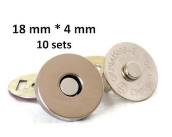 Magnetic Snap 18mm 10 sets 4mm thick Nickel Plated