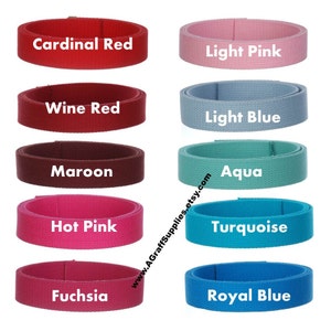 May include: A selection of 10 colors of 1 inch wide cotton webbing. The colors are: Cardinal Red, Light Pink, Wine Red, Light Blue, Maroon, Hot Pink, Fuchsia, Aqua, Turquoise, and Royal Blue.